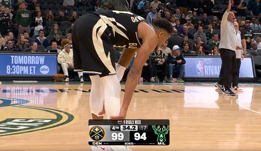 开云体育-沮丧！字母哥小腿不舒服啊 走去球员通道又回了替补席！